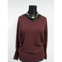 Adelle - luźna bluzka kimono z dekoltem i ściągaczami - brązowa